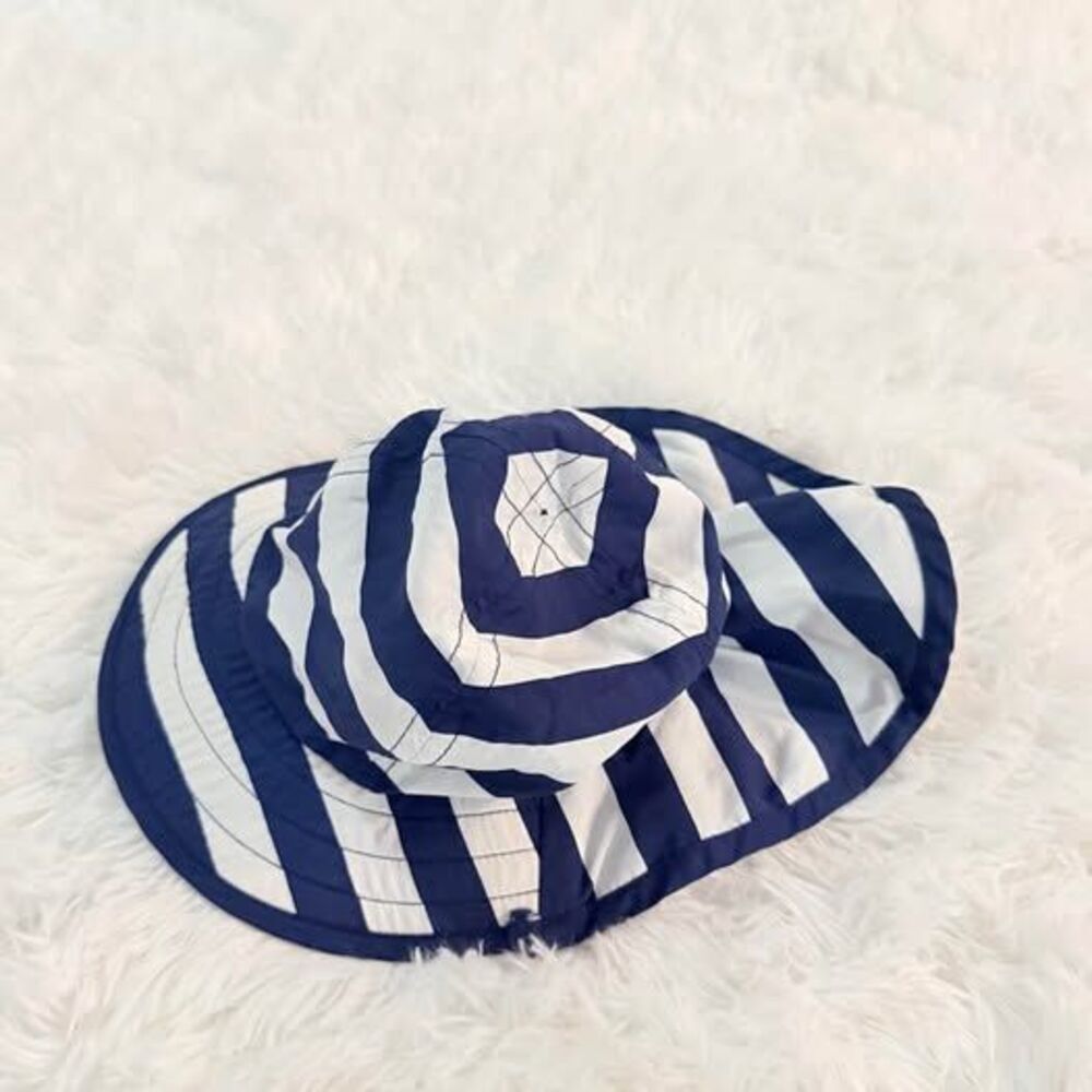 Pottery Barn Kids Baby Sun Hat Blue White Stripe 3-12M UPF Beach Hat - Picture 2 of 6